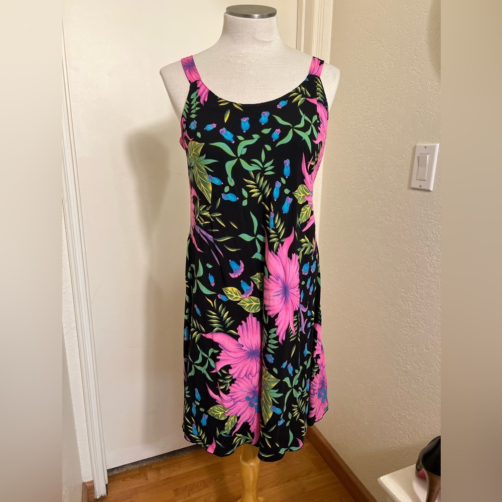Rainbow Black and Pink Floral Midi Dress